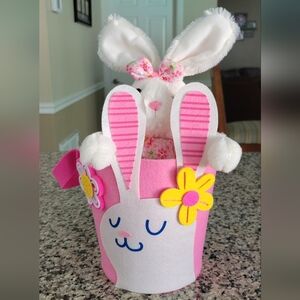 Pink and White Bunny Toy Basket
